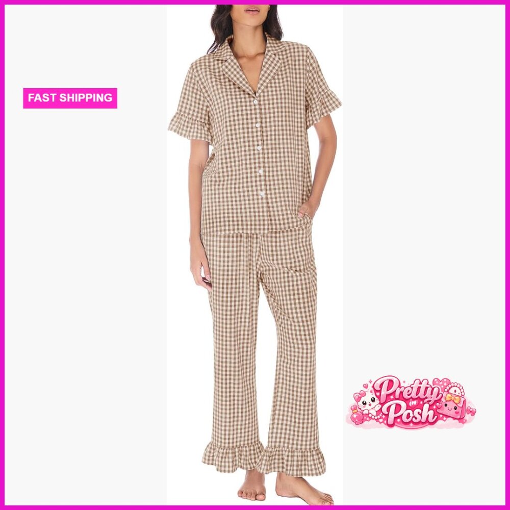 Cotton Pajama Set With V-Neck Top And Ruffle Pants